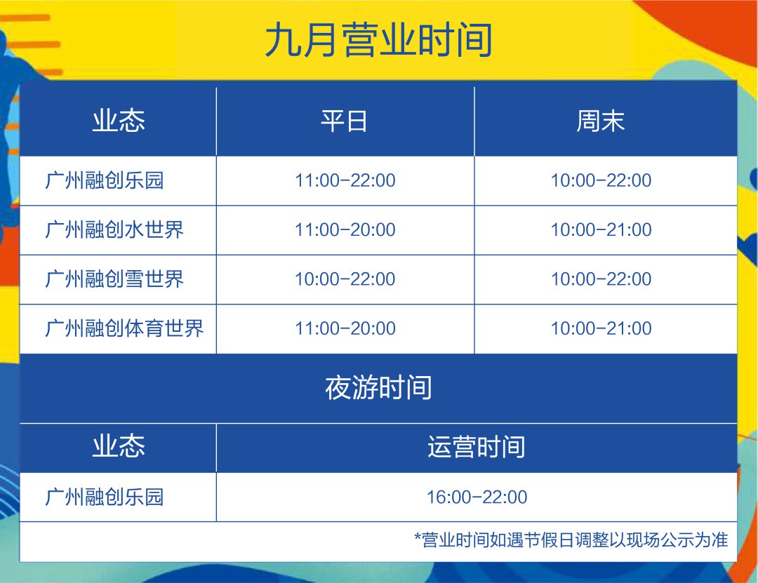 2020廣州融創樂園9月營業時間表一覽