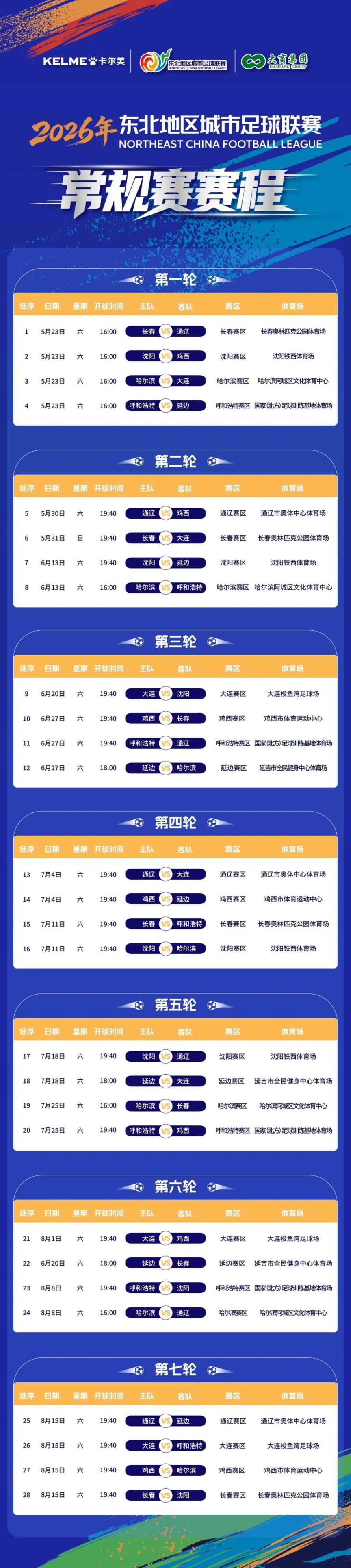 “东北超”2026年赛程时间