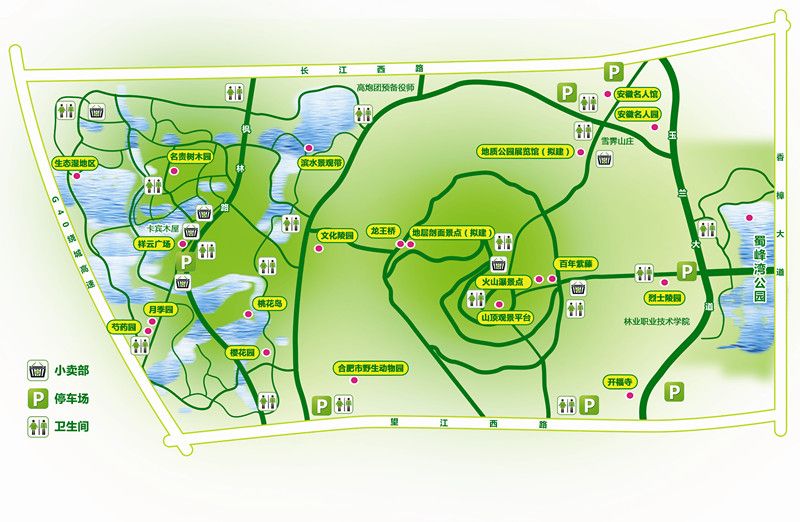 游园路线路线一:最健身路线从大蜀山森林公园北主入口或者望江西路南