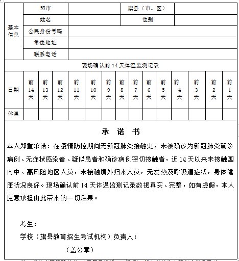 内蒙古高考报名表图片