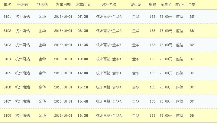 杭州到金华客车时刻及票价查询