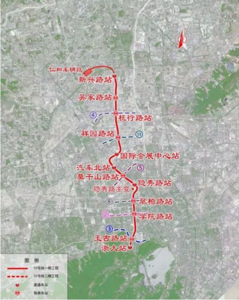 杭州地铁10号线一期首通段线路图