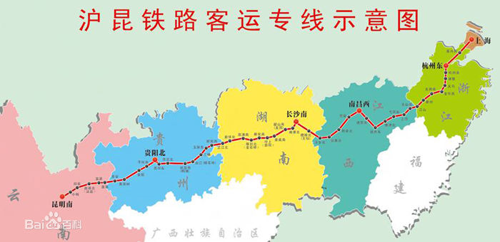沪昆高速铁路由沪杭客运专线,杭长客运专线以及长昆客运专线组成,途经