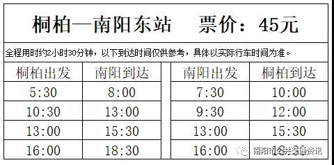 南陽東站到桐柏公交班次首末班時間