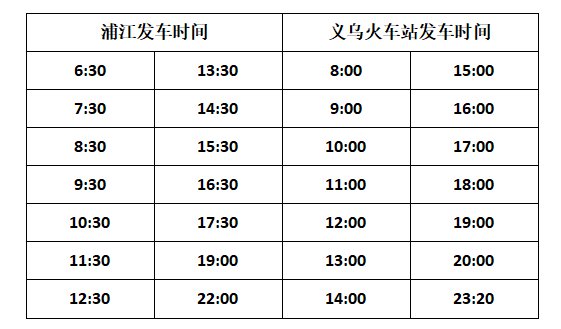 二, 浦江至義烏火車站臨時發車時間表