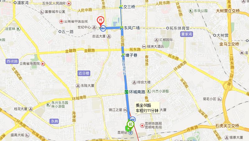 昆明火车站到南屏街- 昆明本地宝