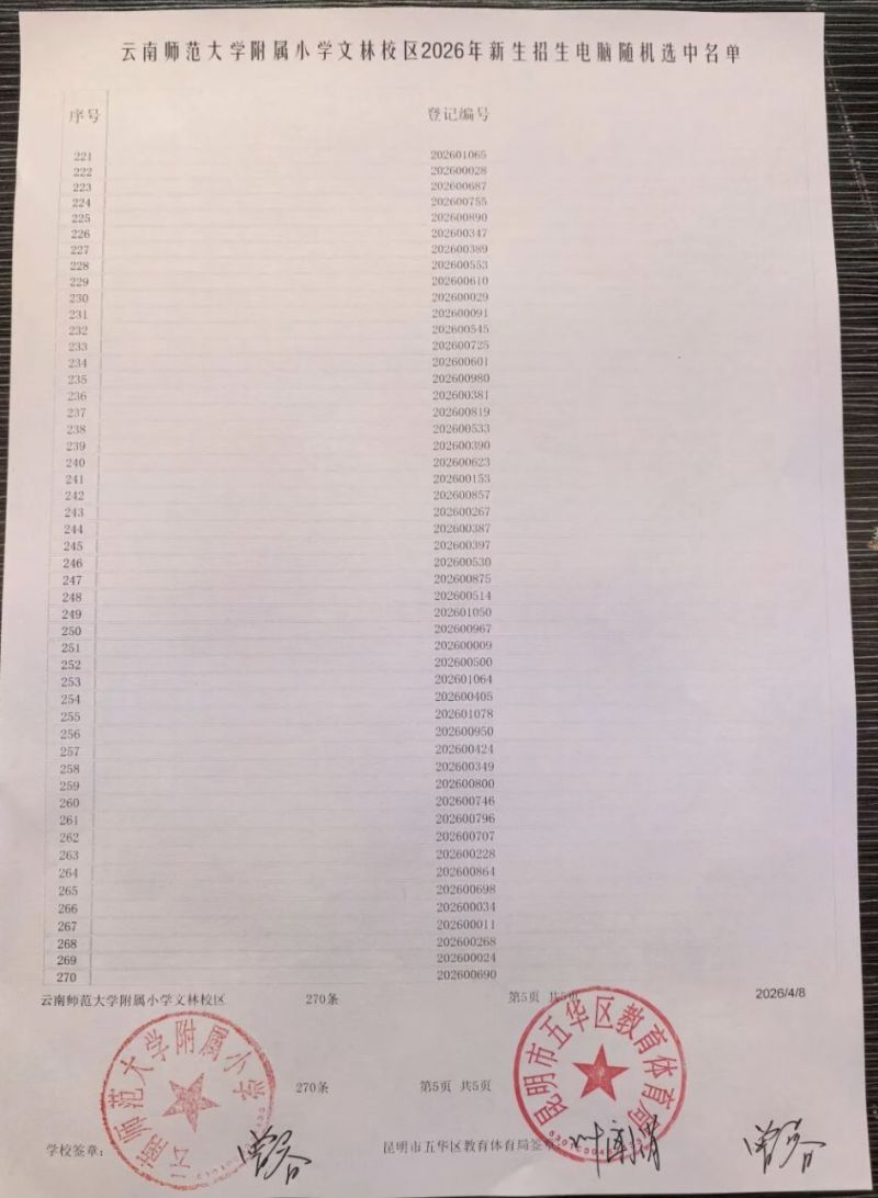 2026年云南师范大学附属小学文林校区电脑随机选号结果查询入口