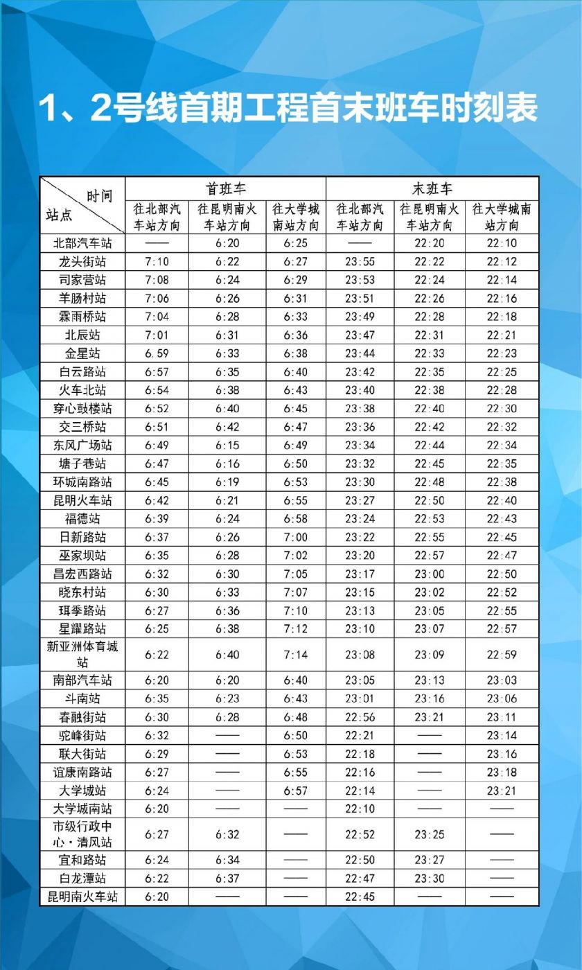 昆明地铁线路图时间表图片