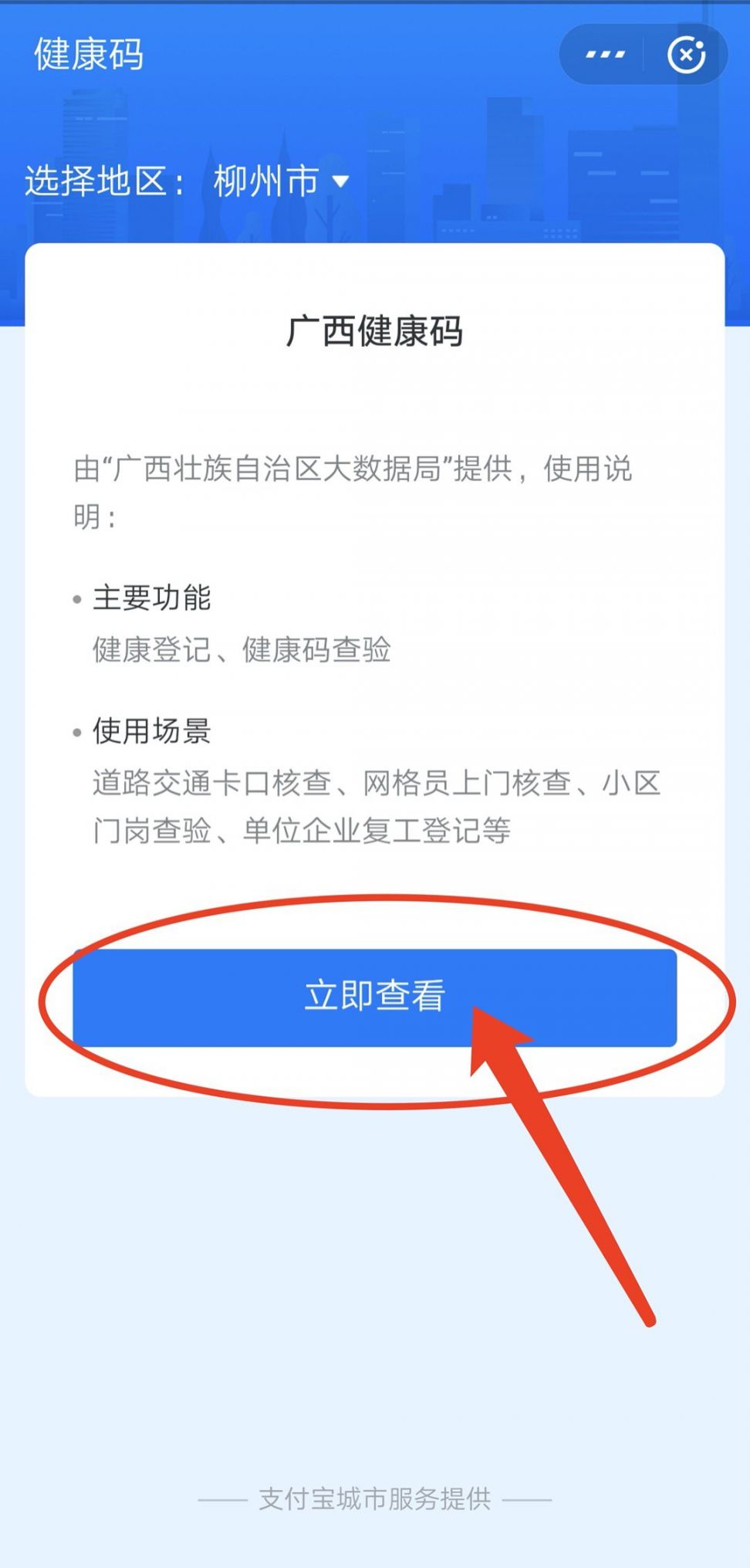 如何用支付宝获取柳州健康码