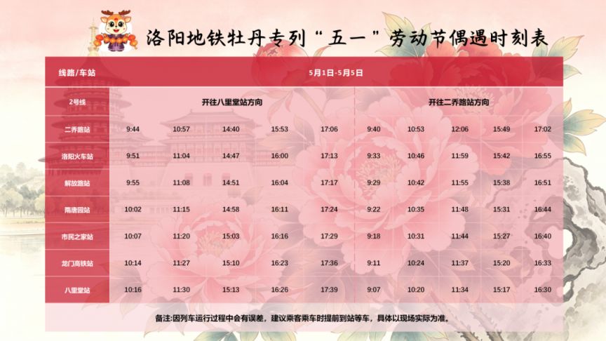 2026洛阳地铁牡丹专列时刻表