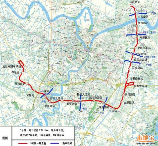 线路图2015年12月4日,宁波规划局网站对宁波市轨道交通5号线一期工程