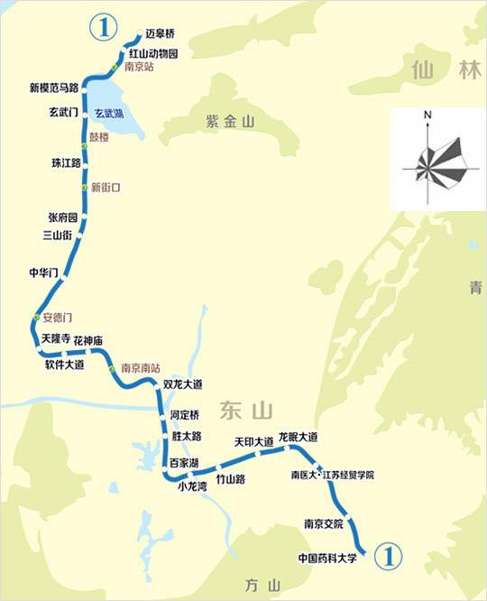 寧天城際線(s8):鳳凰山公園(鳳凰山公園)機場線(s1):南京南站——河海