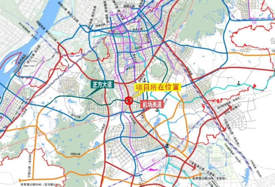 项目地理位置图:位于秣陵街道,是机场高速与正方大道相衔接的互通