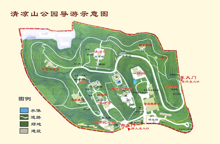 南京清凉山公园游览路线图一览