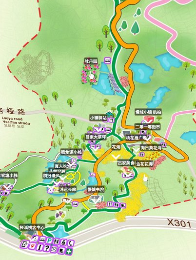 高淳桠溪国际慢城油菜花观赏点:小芮家西侧五彩油菜花田,桃花扇广场