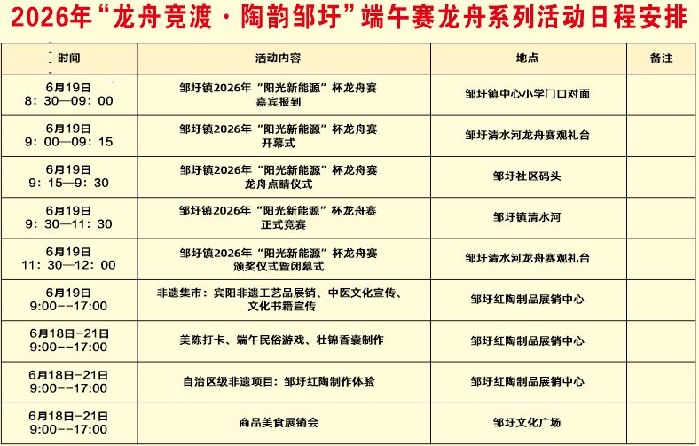 【本地资讯】2026年邹圩端午赛龙舟活动日程