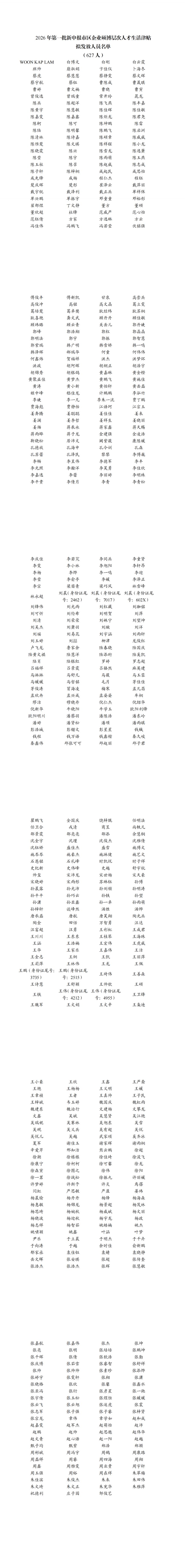 南通2026年3月硕博层次人才生活津贴、购房补贴拟发放人员名单