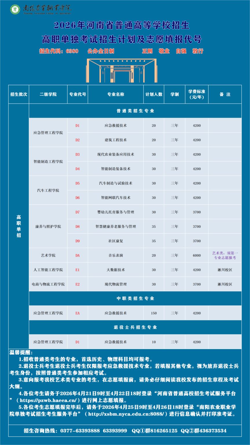 南阳农业职业学院2026高职单招志愿填报指南