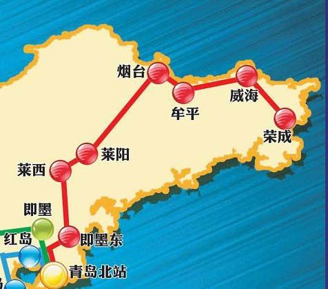 城阳站,即墨北站,夏格庄站,莱西北站,莱阳站,海阳北站,桃村北站,烟台