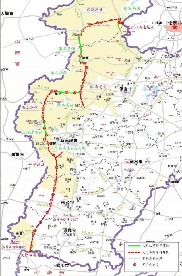 太行山高速公路地图沿途走向:太行山高速公路北连北京门头沟,南接河南