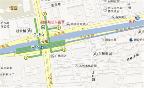 蘇州地鐵樂橋站位於人民路與干將路十字交叉路口地下,是一號線