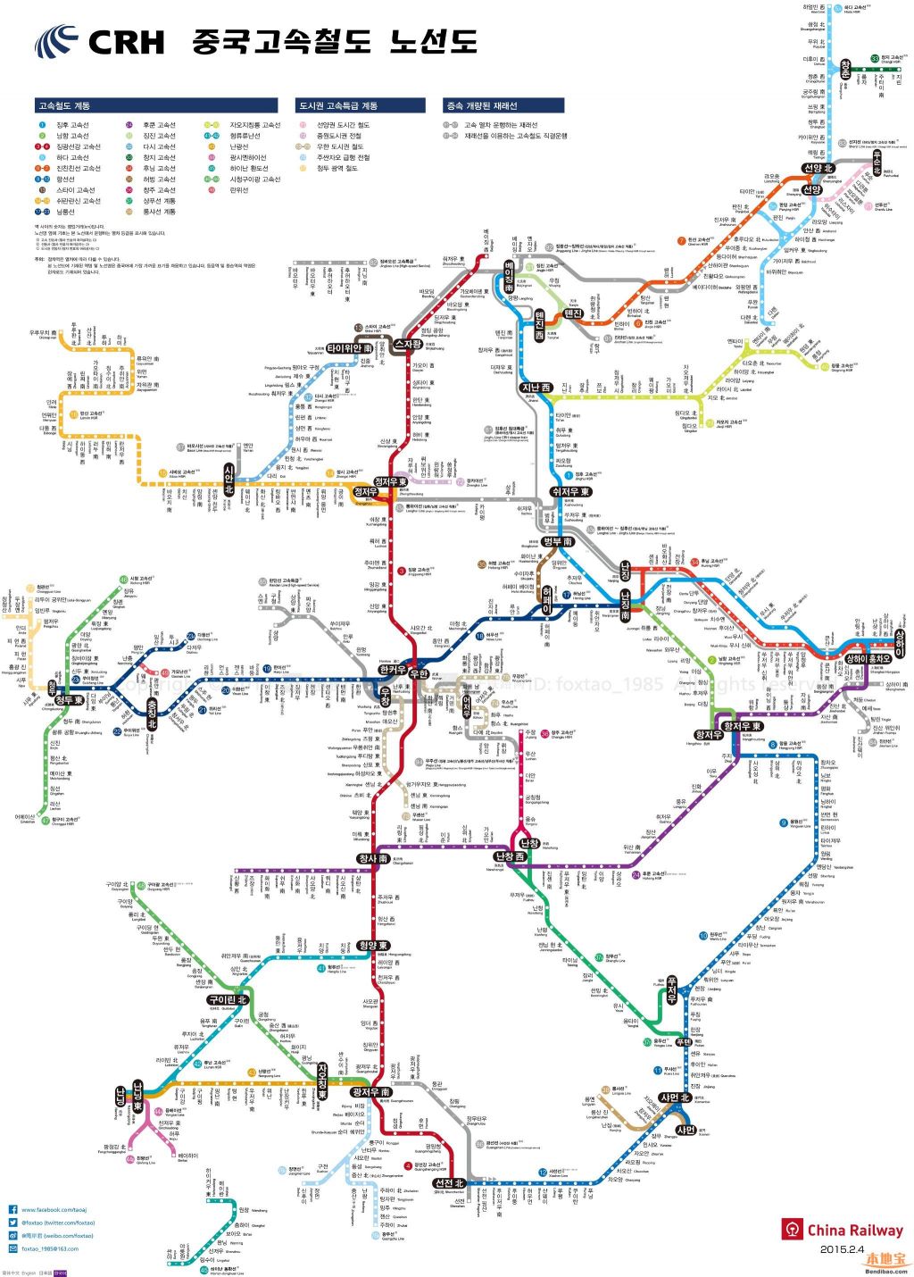 中國高鐵全網運營線路圖外文版(英文 日文 韓文)