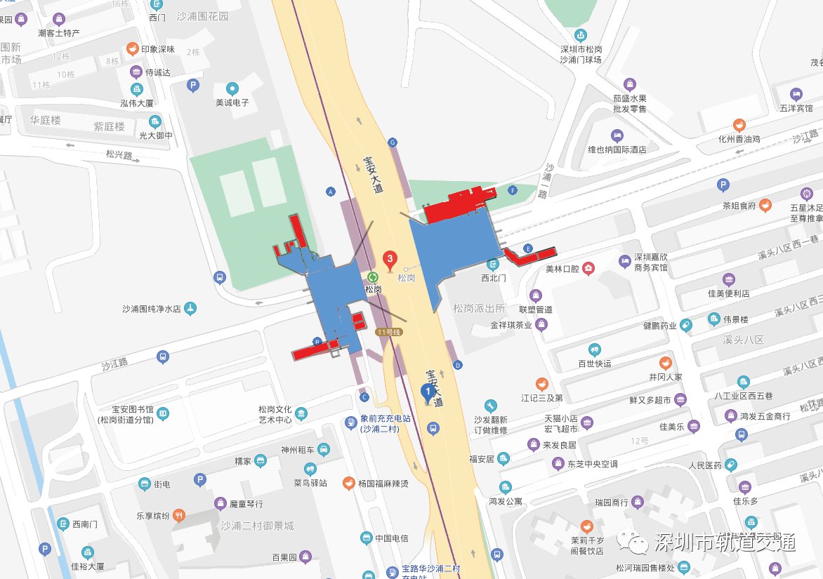 深圳地铁6号线松岗站出入口分布情况