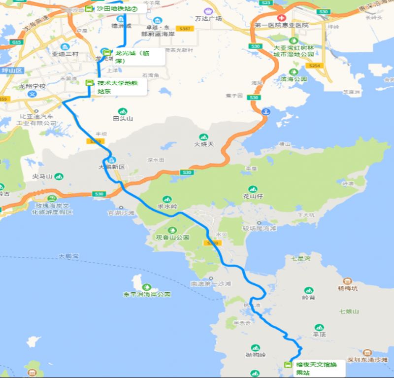 深圳PJ67假日专线站点+票价（到暗夜天文馆）