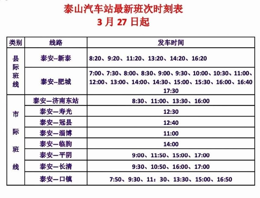 寧陽汽車總站東平汽車總站新泰總站3月28日班次安排新泰—蒙陰(去程)8