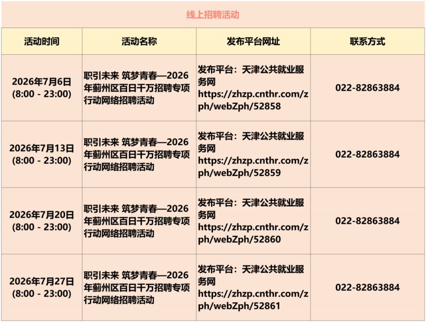 2026天津7月份招聘活动安排
