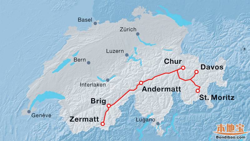moritz-库尔chur-安德马特andermatt-布里格brig-策马特zermatt