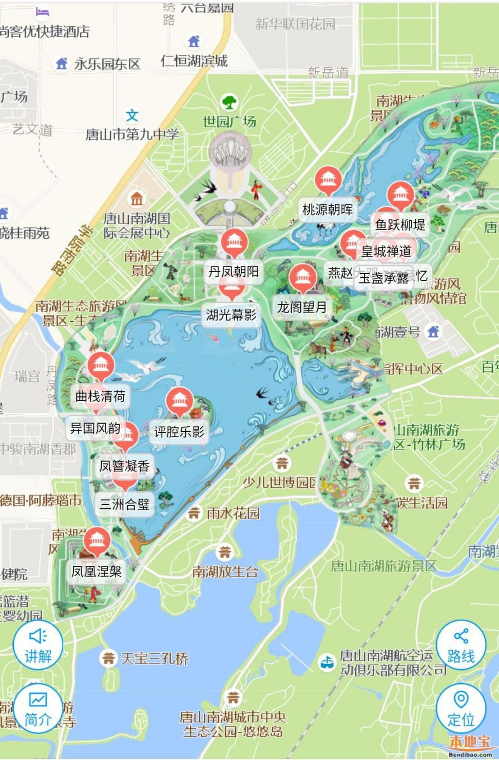 唐山南湖游览路线图图片