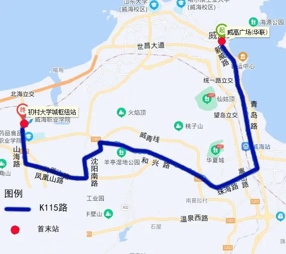 威海115路公交车路线图图片