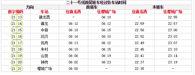 广州地铁21号线末班车时间