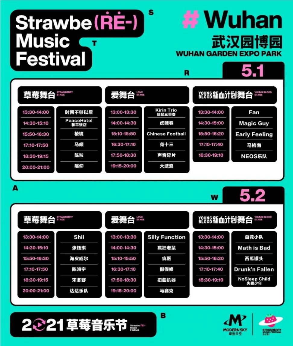 2021武汉草莓音乐节演出时间表