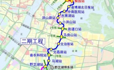 武汉地铁8号线延长线站点及走向示意图