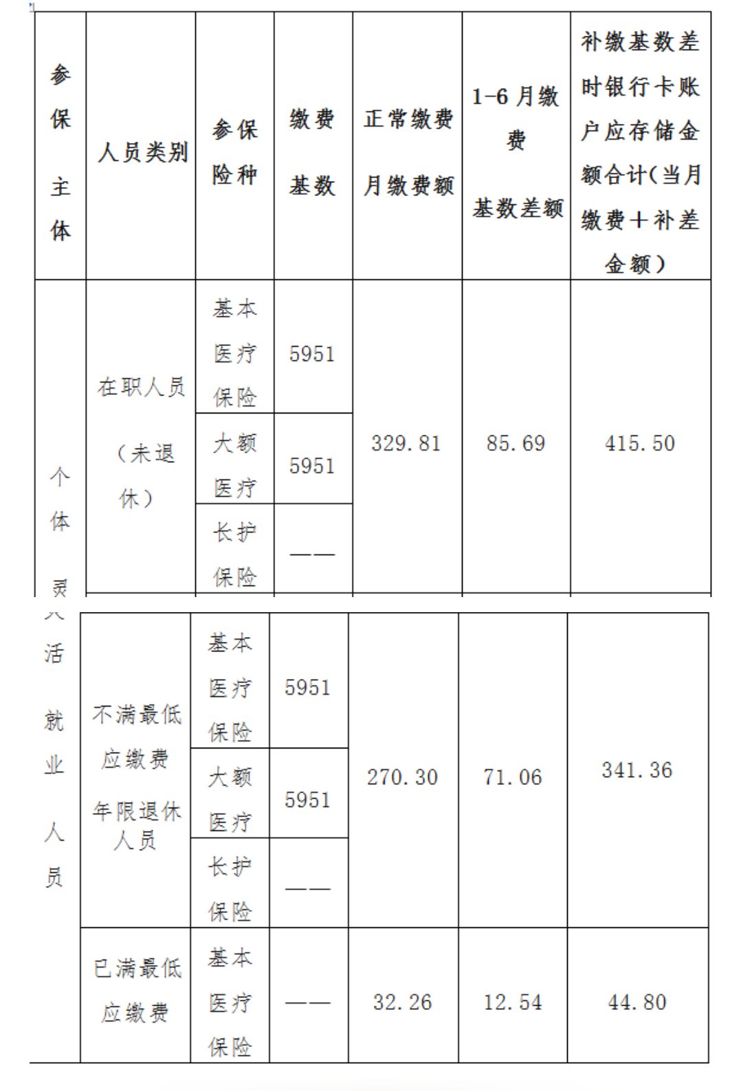 乌鲁木齐医保缴费标准
