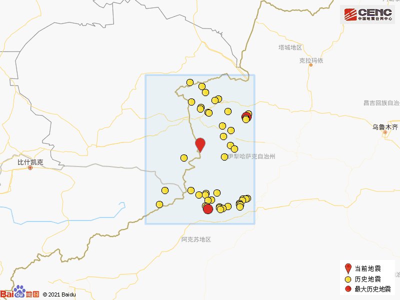 最大地震分別是2021年3月24日在新疆阿克蘇地區拜城縣