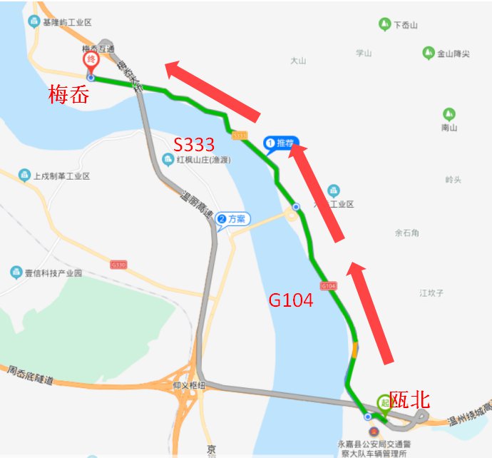 甌北至梅岙繞行線路圖從文成,泰順經s10溫州繞城高速繞西南線前往麗水