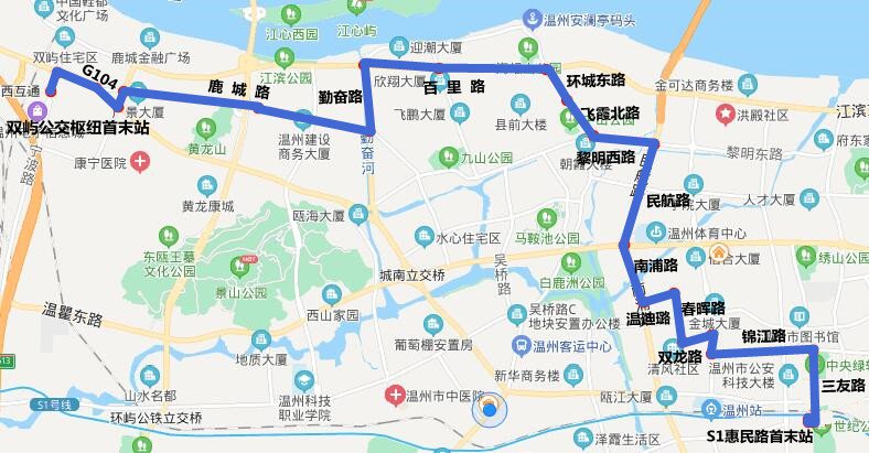 9月25日起溫州新闢k105路k65路公交線路走向站點設置