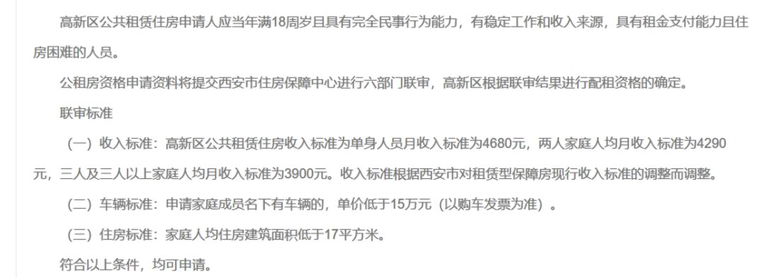 西安公租房申請最低工資要求是多少各區彙總