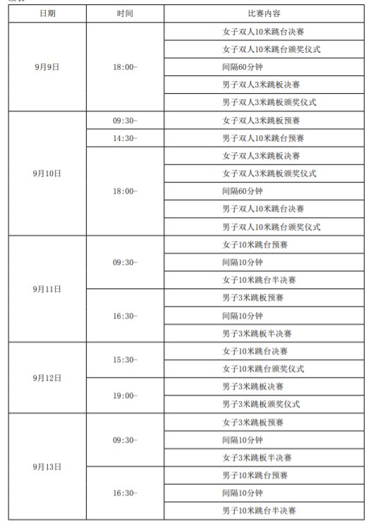 2021全运会跳水每日赛程一览