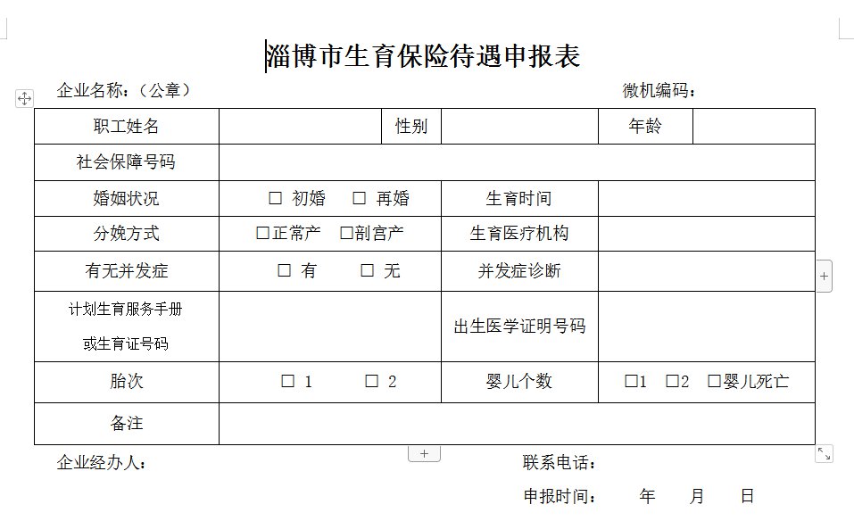 淄博生育保險待遇申報所需表格下載