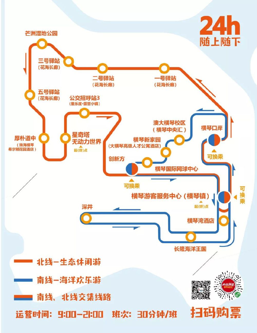 2019珠海横琴环岛旅游观光巴士试运营路线图