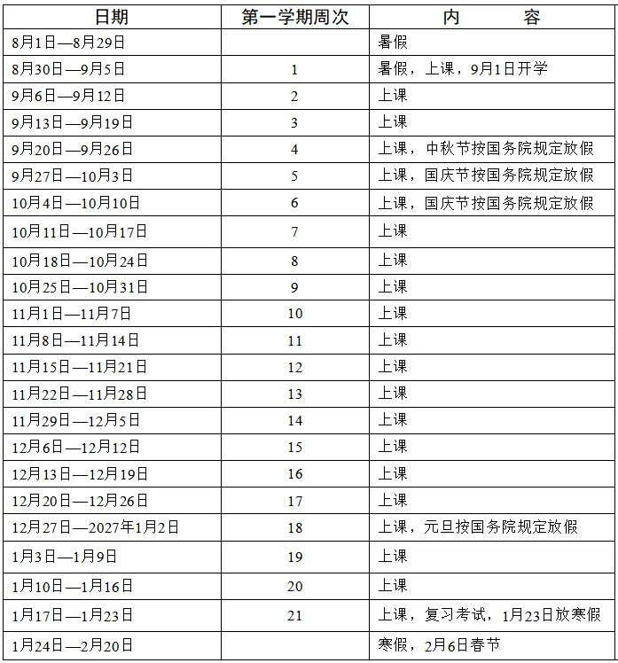 【本地资讯】中山市20262027学年全日制中小学校历