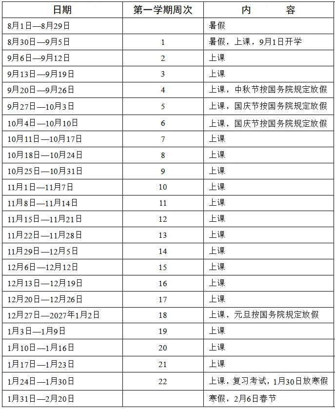 【本地资讯】中山市20262027学年全日制中小学校历