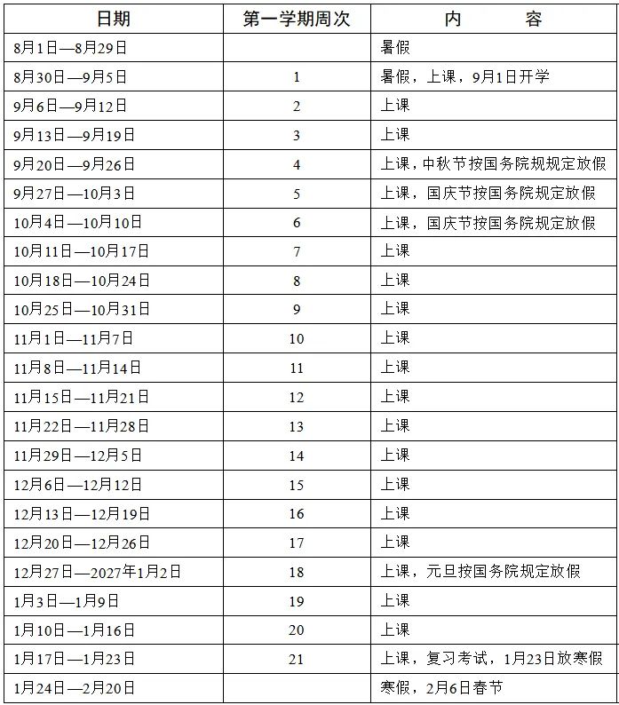 【本地资讯】中山市20262027学年全日制中小学校历