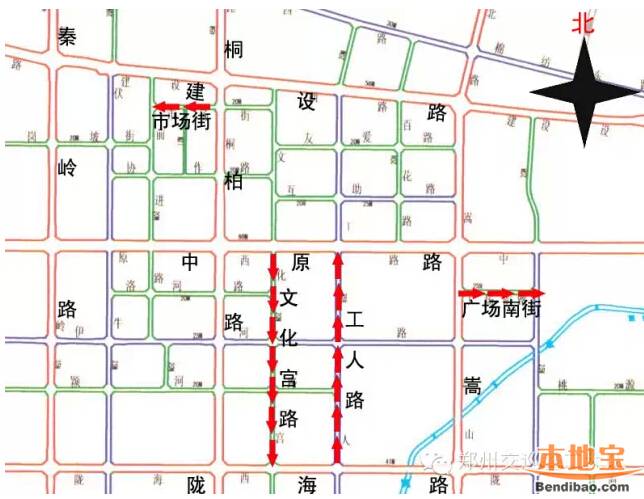 街—由北向南天明路(东风路至农业路-由北向南经五路(农业路至金水