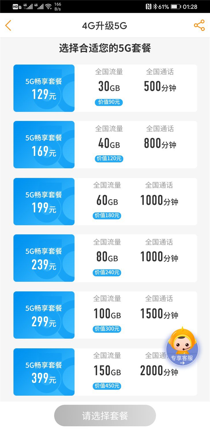 中国电信5g套餐多少钱?
